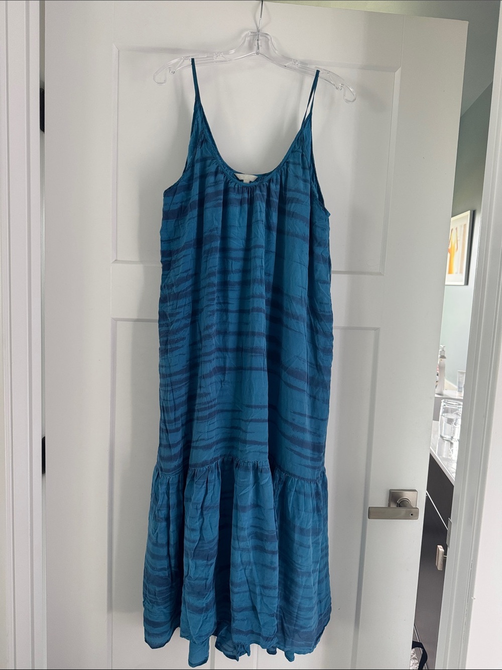 Voloshin Blue Striped Midi Sundress - Lightweight Spaghetti Strap Dress